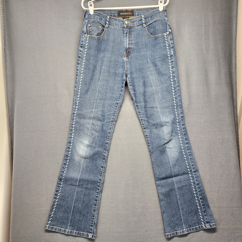 Adolfo Jeans Women 10 Blue Mid Rise Bootcut Cotton Blend Stretch Western Vtg Y2K
